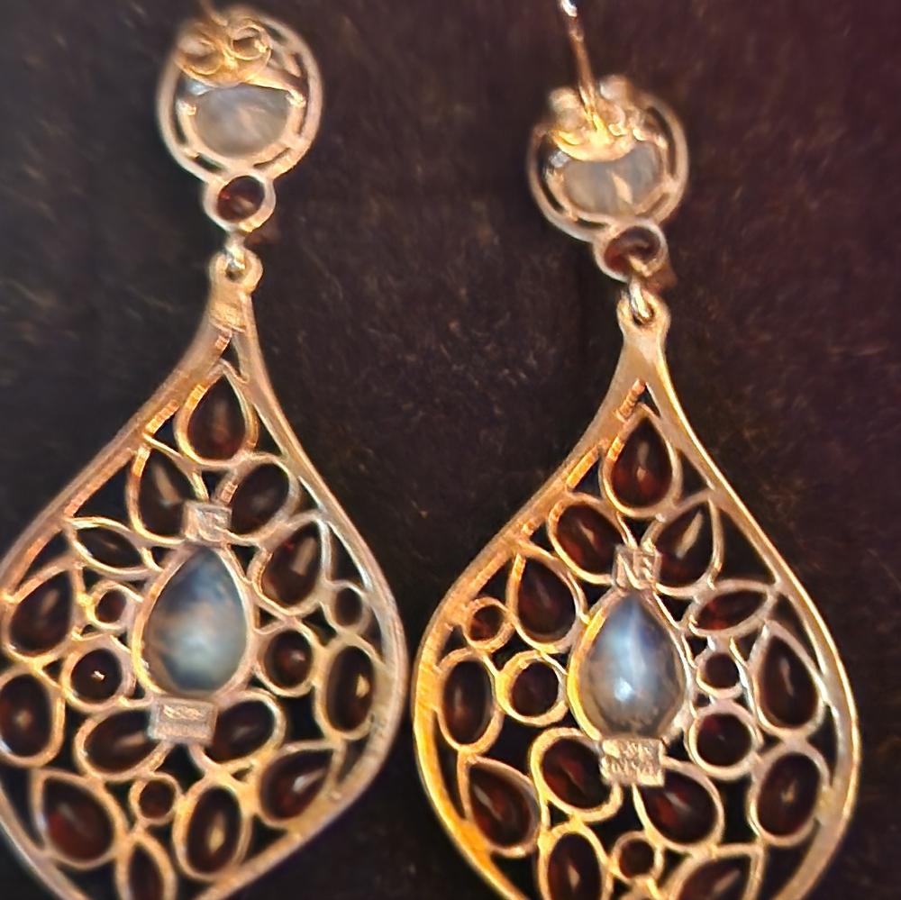Nicky Butler RAJ Gem Drop Sterling Silver Garnet and Moonstone Earrings*Rare*NIB - Picture 8 of 17